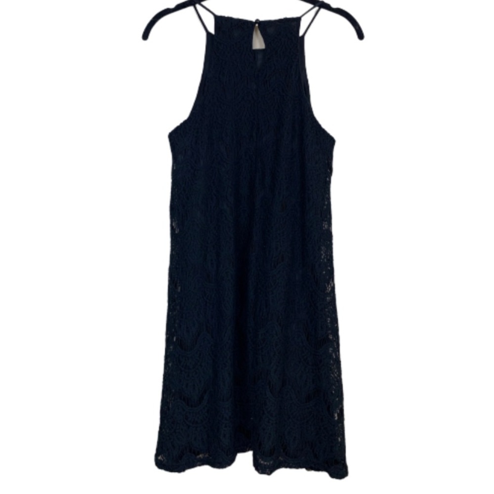 She+Sky lace silhouette high neck little black dress